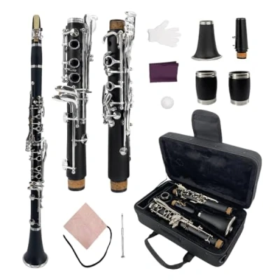 Image of Yinfente Clarinet Clarinete For Beginner Students with Case, Cleaning Kit, Mouthpice,Cork Grease Clarinet, Ebonite Clarinet（A key)