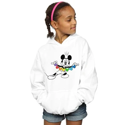 Image of Disney Girls Mickey Mouse Rainbow Chain Hoodie White 3 4 Years