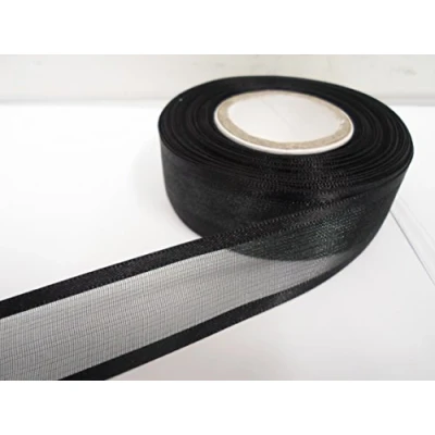 Image of 2 metres x 25mm Edged Organza Ribbon Black Double Sided Satin Edge Sheer 25 mm 2.5cm