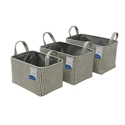 Image of JVL Silva Rectangular Fabric Storage Baskets with Handles, Set of 3, Grey