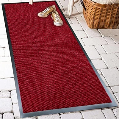 Image of TrendMakers Machine Washable Door Mat Wine Red/Black Heavy Quality Non Slip Hard Wearing PVC Back Barrier Mat. Available in 8 sizes (60cm x 90cm)