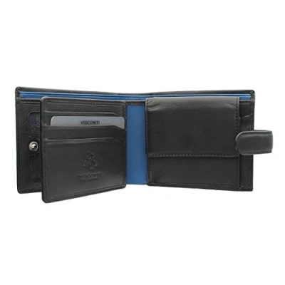 Image of VISCONTI Parma Collection Leonardo Two Tone Gents Leather Bi Fold Wallet PM102 Black/Cobalt