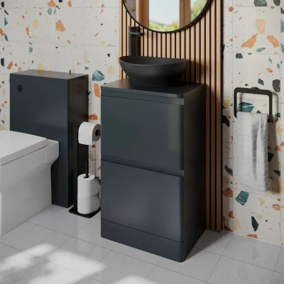 Image of Regis Forma Anthracite Grey Freestanding Countertop Vanity Unit with Roubaix Black Basin 500mm