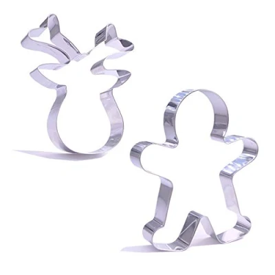 Image of Giant Christmas Cookie Cutter Set 2 Pieces Large 5 Inch Santa’s Reindeer Face, Gingerbread Man Stainless Steel
