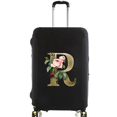 Image of Golden Letter Printed Design Travel Trolley Case Cover Protector Washable Suitcase Luggage Storage Covers for 18 28 inch (Golden flower R, S (18 21 Luggage))