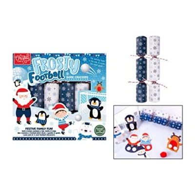 Image of Christmas Cracker Games Pack of 6 Xmas Game Crakers for Celebration Assortment Who Am I? Crackers or Frosty Football Party (Frosty Football)