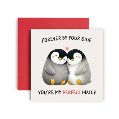 Image of Huxters Penguin Anniversary Valentines day Card for Husband Wife Forever by your side Perfect Match Boyfriend or Girlfriend Love 14.8cm (Perfect Match)