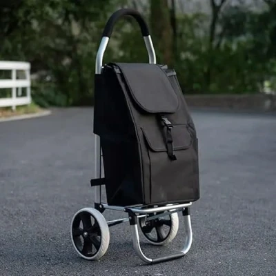 Image of Faboer 2 Wheels shopping Trolley Lightweight Folding Cart Aluminum Alloy Frame on Big with Wheels, Detachable Bag Large Pocket Compartment, Max Capacity 45kg/41L Black