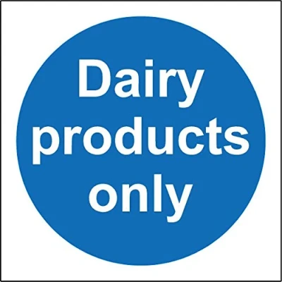 Image of Dairy products only kitchen catering safety sign Self adhesive sticker 200mm x