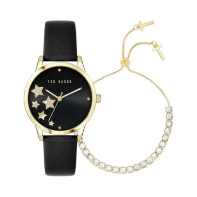 Image of Ted Baker Black + Gold Crystal Stars Watch Gift Set