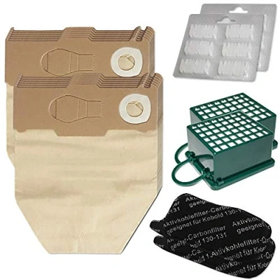Image of Economy Set 12 Vacuum Cleaner Bags + Fragrance Stones 2 Hepa Filters Carbon for Vorwerk Kobold VK 130 131 SC VK130, VK131 FP with Special Paper