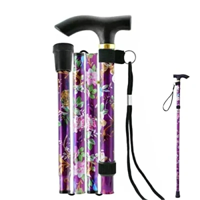 Image of Floral Walking Stick, Lightweight Stick Foldable PurpleFloral Aluminum Cane Comfortable Grip and Durable Aid Easy Adjustable Height Folding Extendable