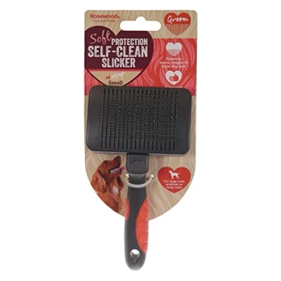 Image of Rosewood Soft Protection Self Clean Slicker for Dogs, Small , Violet