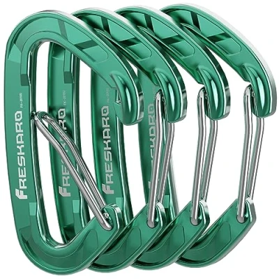 Image of FresKaro 4pcs 15kN Wiregate caribeener clips, Carabiner Heavy Duty, Sturdy EDC Accessory clip, Not For Climbing, Large Size, Lightweight, Hiking, Camping, Fishing, Outdoor, Backpack, Green