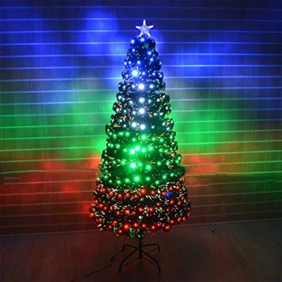 Image of SHATCHI 5ft 150cm LED Fibre Optic Christmas Tree Multi Colour Changing with Various Effects Xmas Decoration, Green