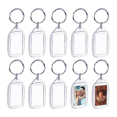 Image of Lahviuu Photo Keyrings, 10 pcs Clear Acrylic Keyring Double Sided Blank Insert Picture Keychain Personalised Key Fob Holder, for DIY Project Craft Gift, Transparent 3.5x5.5 cm
