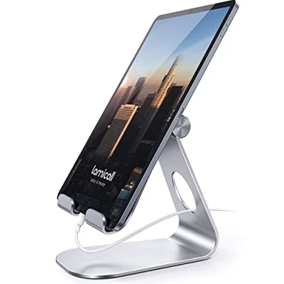 Image of Lamicall Tablet Stand, Adjustable Holder Desktop Stand Dock Compatible with New iPad 2024 Pro 9.7, 10.5, 11, 12.9, 13, Air mini 2 3 4 5 6, Switch, Samsung Tab, other Tablets Silver