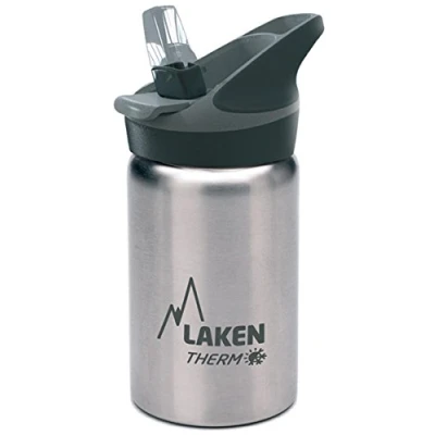 Image of Laken Thermo Kids Vacuum Insulated Stainless Steel Leak Sports Water Bottle with Jannu Straw Cap, 12 Oz, Plain/ Silver