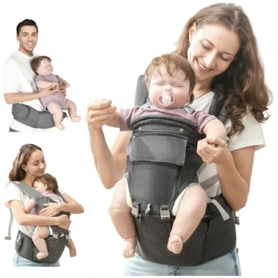 Image of AIYAPLAY Baby Carrier for Newborns, Toddlers, 6 in 1 Sling Ergonomic Convertible Face and Out Front Warp Carrier, with Removable Seat, 0 36 Months, Up to 15kg, Grey