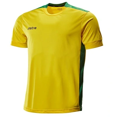 Image of Mitre Men Charge Short Sleeve Football Match Day Shirt Yellow/Emerald X Small/32 34 Inch