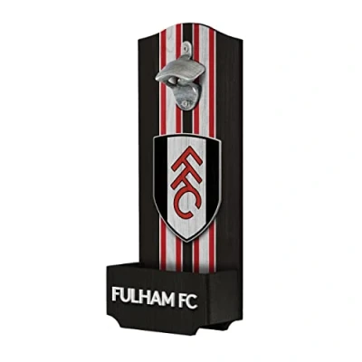 Image of FOCO Championship Football Fulham Fan Wooden Wall Mounted Bottler Opener with Catcher