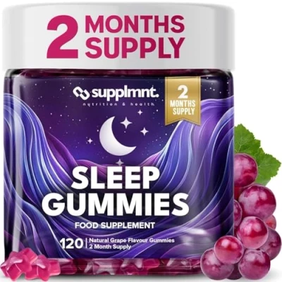 Image of Supplmnt. Sugar Free and Vegan Sleep Gummies Valerian Root Griffonia Seed Extract 120 Natural Grape Flavour Gummies, 2 Months Supply