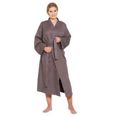 Image of Luxury Hotel Quality Unisex Kimono Waffle Bath Robes 100% Cotton Dressing Gown Bathrobe (Charcoal, Small)