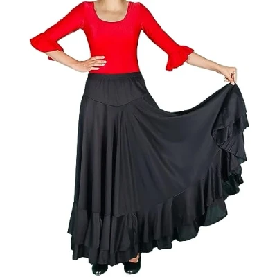 Image of Flamenco Skirt with 2 Frills Black 12 Years