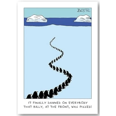Image of Paperlink Birthday/Blank Funny Card for Men General Humour Male Drunk Penguin March Cartoon Sketch Eco Friendly &amp; Recyclable Made in England