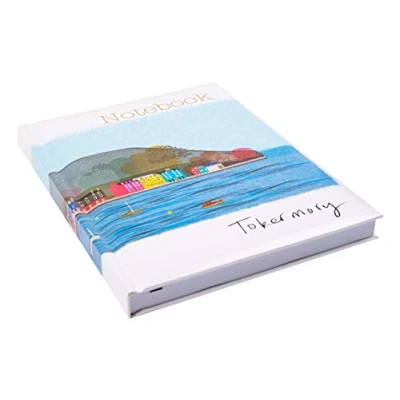 Image of Maturi A5 Padded Cover Notebook, Tobermory Beach Design with Gold Foil Detailing and Gloss Finish, Multi Colour