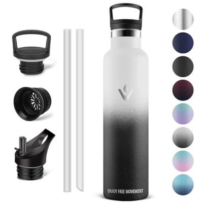 Image of Vikaster Stainless Steel Drinking Bottle, Thermos Flask, 1 Litre, BPA Free Bottle with Straw, for School, Sports, Bike, Camping, Fitness, Outdoor