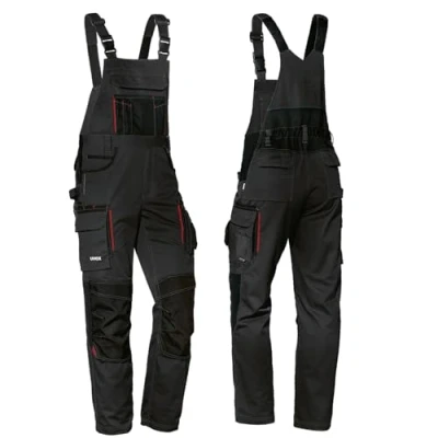 Image of Uvex Tune Up Long Work Trousers for Men Elastic Waistband Dungarees with Knee Pockets Black/Red Size 48