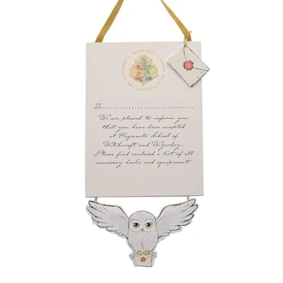 Image of Harry Potter Hanging Wall Plaque Hogwarts Acceptance Letter Sign