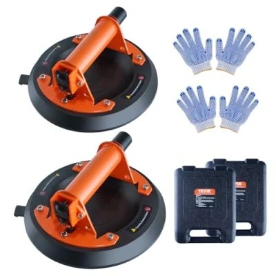 Image of VEVOR Glass Suction Cup, 8&quot; 2 Pack 615 lbs Load Capacity, Vacuum Cup with Steel Handle &amp; Carry Box, Heavy Duty Industrial Lifter Tool for Glass, Granite, Tile, Metal, Wood Lifting