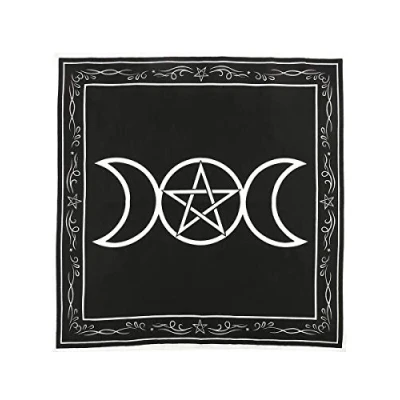 Image of Enchanting Black &amp; White Triple Moon Altar Cloth 70cm x (1 Pc.) Premium Quality Cotton, Multi Purpose Decor Accent Perfect for Home, Rituals Spiritual Practice