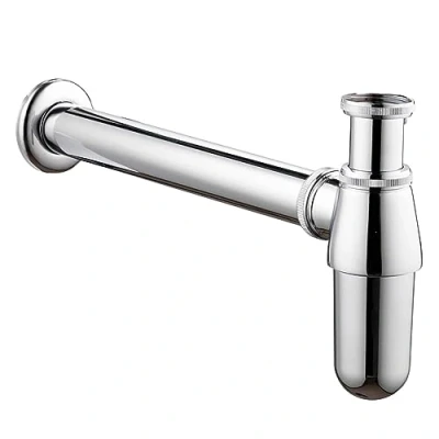 Image of SPARES2GO Deodorant Bottle Trap Adjustable Sink Waste 32mm 35mm Brass Pipe Kitchen Bathroom Basin Set (Chrome/Silver)