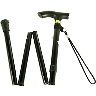 Image of Marco Paul Black Folding Walking Stick Adjustable Non Slip Lightweight Aluminium Mobility Aid Travel Portable Unisex