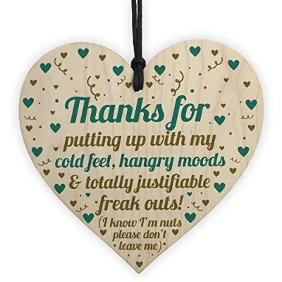 Image of RED OCEAN FUNNY For Boyfriend Girlfriend Wooden Heart 1st 2nd 10th 20th Anniversary Wife Husband