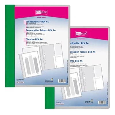 Image of VELOFLEX Veloform A474104 File Folder, Pack of 2, DIN A4, Green, PVC, Crystal Clear Front Cover, Suitable for Document Wallets
