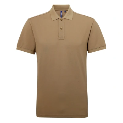Image of Asquith &amp; Fox Mens Short Sleeve Performance Blend Polo Shirt (Khaki) Size Small