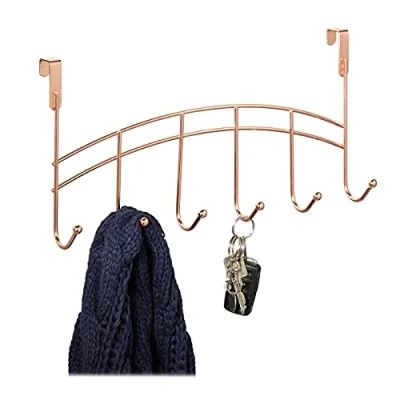 Image of Relaxdays Hanging Coat Rack, 6 Door Hooks for Hallway, Bedroom or Bathroom, Convenient Storage, HWD: 20x40x9 cm, Copper