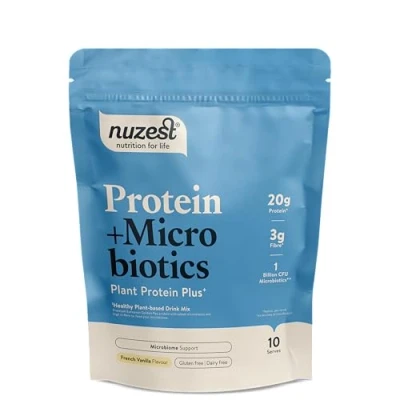 Image of Nuzest Protein + Microbiotics Gut Health Plant Powder French Vanilla, 300g (10 Servings)