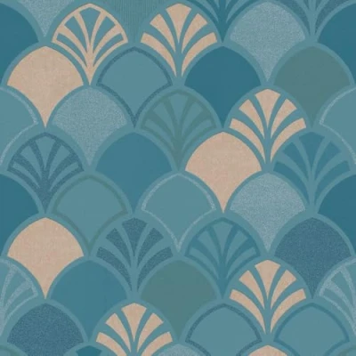 Image of WPE® Teal Seashell Palm Tropical Wallpaper Coastal Summer Happy Vibes Wall Décor for Living Room, Bedroom, or Office Elegant Vibrant Beach Theme Exclusive Unique Design