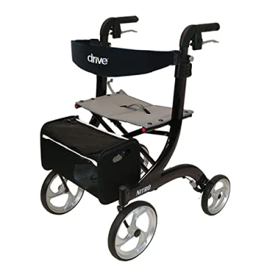 Image of Drive Devilbiss Black Nitro Wheel Rollator with Backrest, Seat and bag