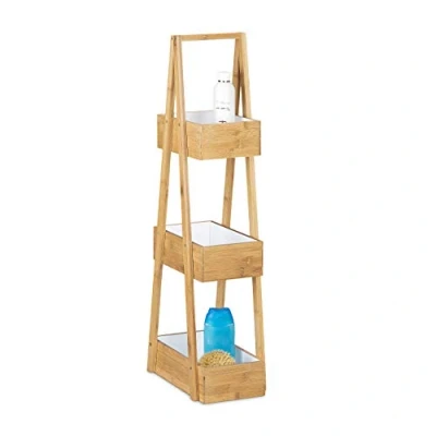 Image of Relaxdays Caddy Size: 82 x 30 18 cm Practical Shelves Butler w/ 3 Baskets Bamboo Storage &amp; Organization Stand Made Materials for Bathrooms, Natural Brown/White,