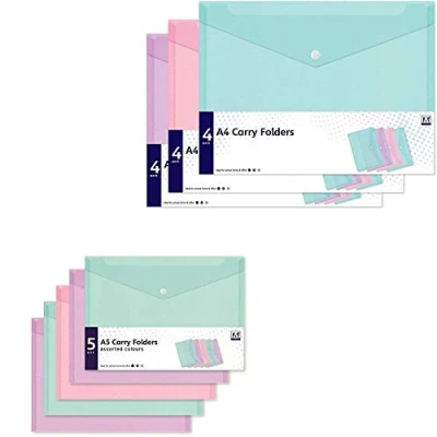 Image of 18Pcs Pastel Colours A4, A5 Plastic Wallets Folders Document Files Folder Popper with Button