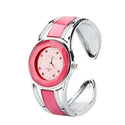 Image of ele ELEOPTION Bracelet Design Quartz Wrist Watches with Rhinestone Blue Dial Stainless Steel for Women (Pink)