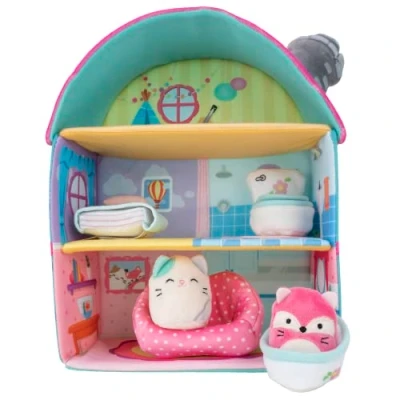 Image of Squishville by Squishmallows Original Fifi’s Cottage Townhouse, Two 2 soft Mini Squishmallow and 4 Plush Furniture Accessories, Marshmallow Toys, 3 Floors to explore