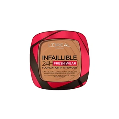 Image of L&#039;Oréal Paris Infallible 24H Fresh Wear Foundation in a Powder, Full coverage, Longwear, Weightless Smooth Finish, Water proof and Transfer proof, 330 Hazelnut