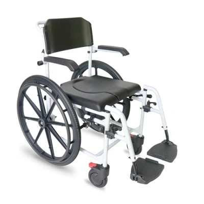 Image of KMINA PRO Self Propelled Commode Shower Wheelchair, Disabled Chair, Toilet Chair with Wheels, Over Wheels for Elderly Black